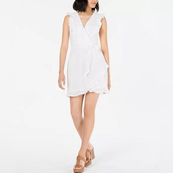 Bar III white eyelet ruffle faux wrap sundress size 0 - Picture 1 of 7